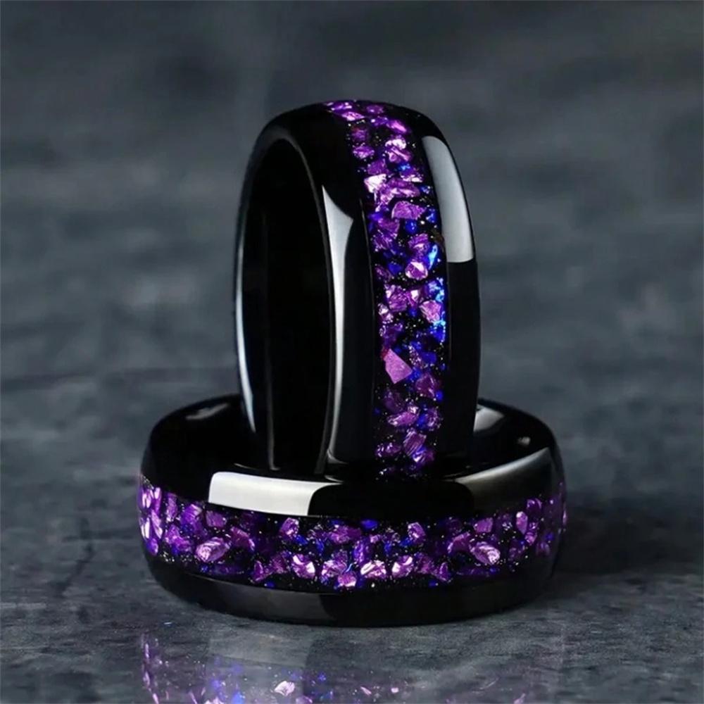 Fashion 8mm Men Stainless Steel Rings Inlay Galaxy Style Abalone Shell Rings For Men Wedding Engagement Band Jewelry Gift