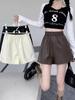 Women's PU Leather Bootcut A-Line Shorts, High-Waist Slimming, Wide Leg, Autumn/Winter 2023 Casual Wear.