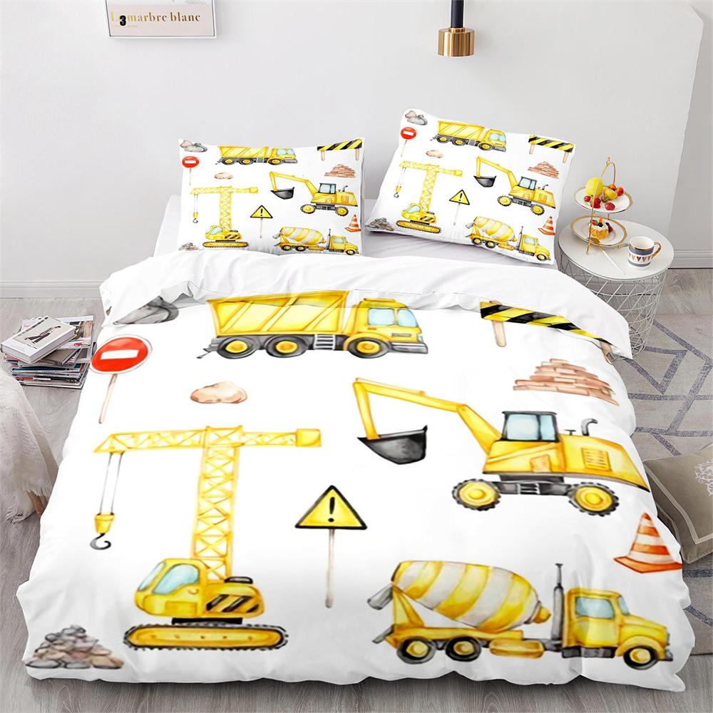 Cartoon Engineering Vehicle Childrens Duvet Cover Set Tractor Truck Quilt Cover Modern Bed Set For Kid Boy Polyester Bedding Set