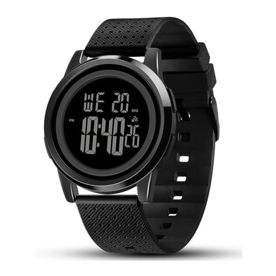 [BUREI] Men s Digital Luminous Waterproof Date Sports Black Outdoor Large Text Easy to Read Clock Men s Multi-Function Stopwatch
