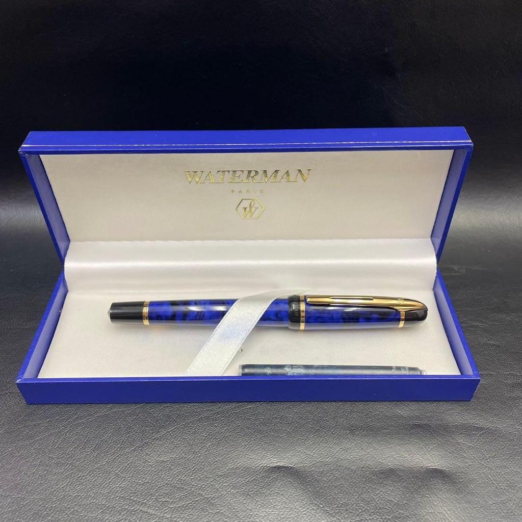 Used WATERMAN Fountain Pen, Blue Marble, Unused, With Case