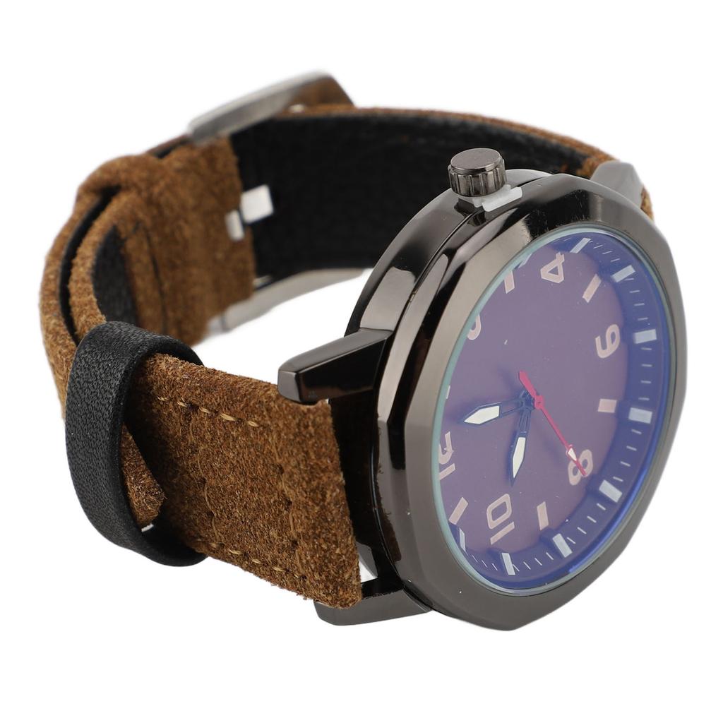 Men Analog Watch Fashion Casual PU Leather Strap Round Face Mineral Glass Easy Reading Quartz Wrist Watch for Indoor Outdoor Activities