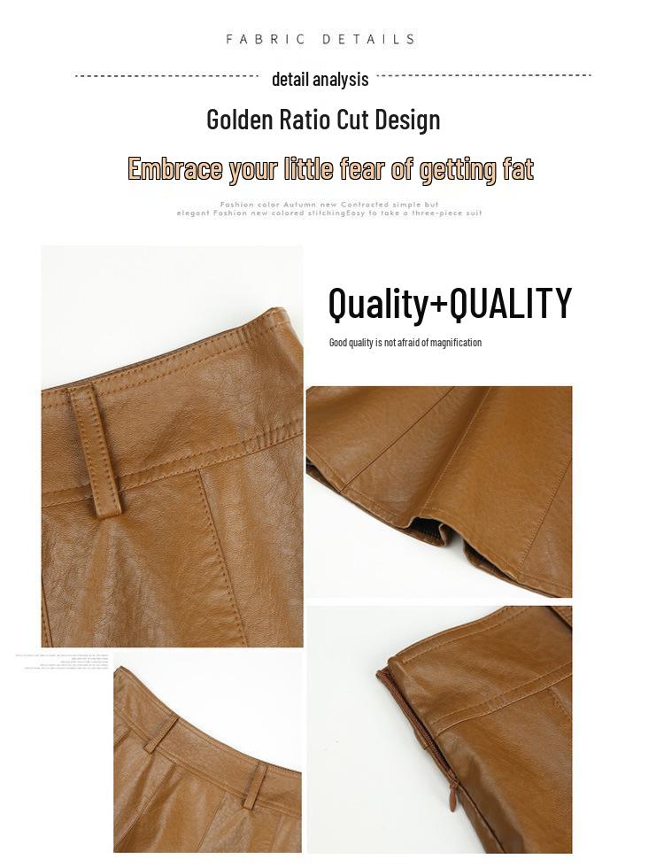 2022 High-Waisted A-line PU Faux Leather Pleated Skirt - Autumn/Winter Women's Stylish Short Umbrella Skirt