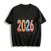 2026 New Year Themed Glitter Print Casual Versatile Crewneck Top Pure Cotton T-shirt