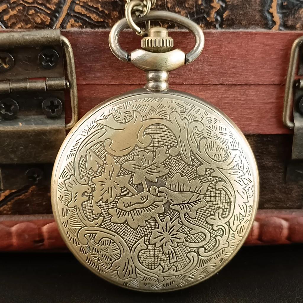 10pcs/lot Fashion Exquisite Relief Chain Quartz Pocket Watch Bronze Pendant Clock Kids Boy Girl Gifts Necklace Watches