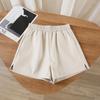 Shorts kvinnors hög midja tunna breda ben byxor Enfärgade Casual läderbyxor