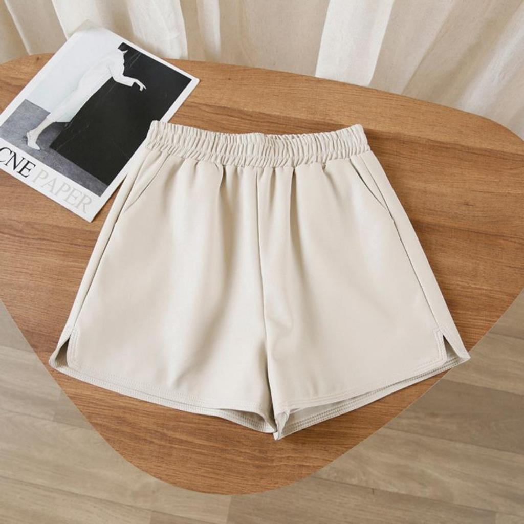 Shorts Women's High Waist Thin Wide Leg Pants Solid Color Casual Leather Pants
