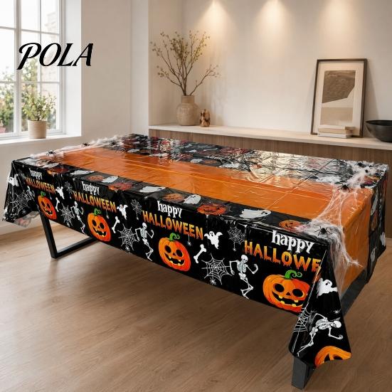 Spooky Tablecloth Happy Halloween Disposable Tablecloth, Pumpkin Ghost Skeleton Waterproof Festive Table Cover for Kitchen Dining Room, Party Supplies