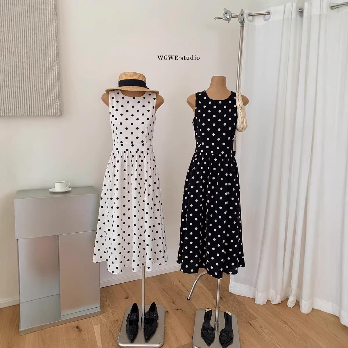 WGWE8994 French Retro Polka Dot Sleeveless A-line Dress S, No Returns