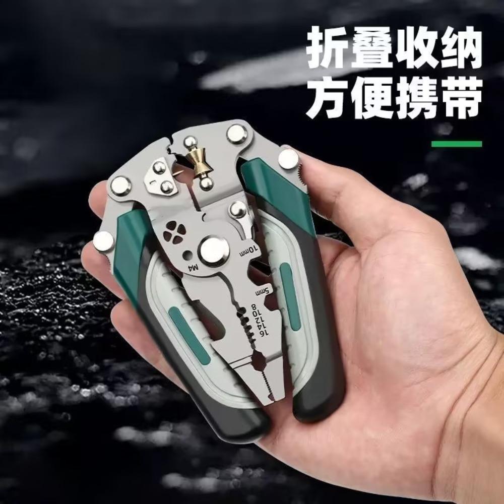 Foldable Wire Stripper, Pulley Design Multi-function Electrician Wire Splitter Wire Winding Pliers Crimping Pliers Hand Tool