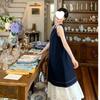 Navy blue splicing white lace dress women's summer loose and thin sleeveless round neck temperament medium and long skirt