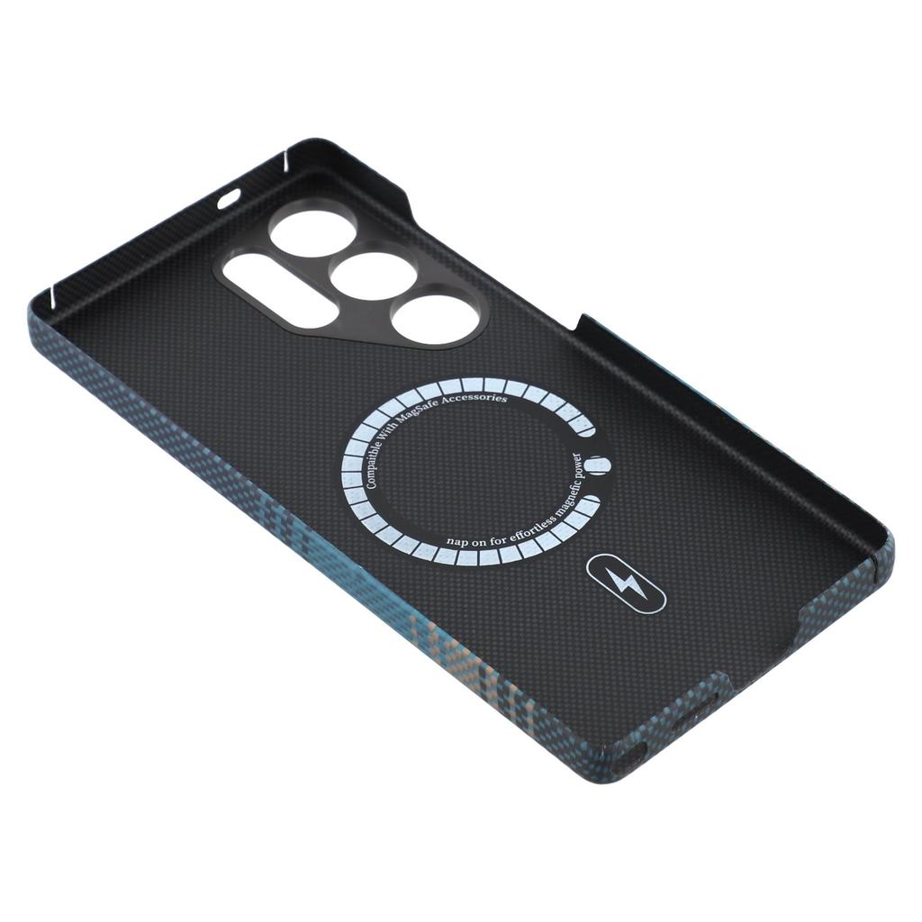 Per Samsung Galaxy S25 Ultra Custodia Magnetica Ritagli Precisi Cover per Telefono in Fibra Aramidica Gradiente con Cornice Obiettivo in Metallo