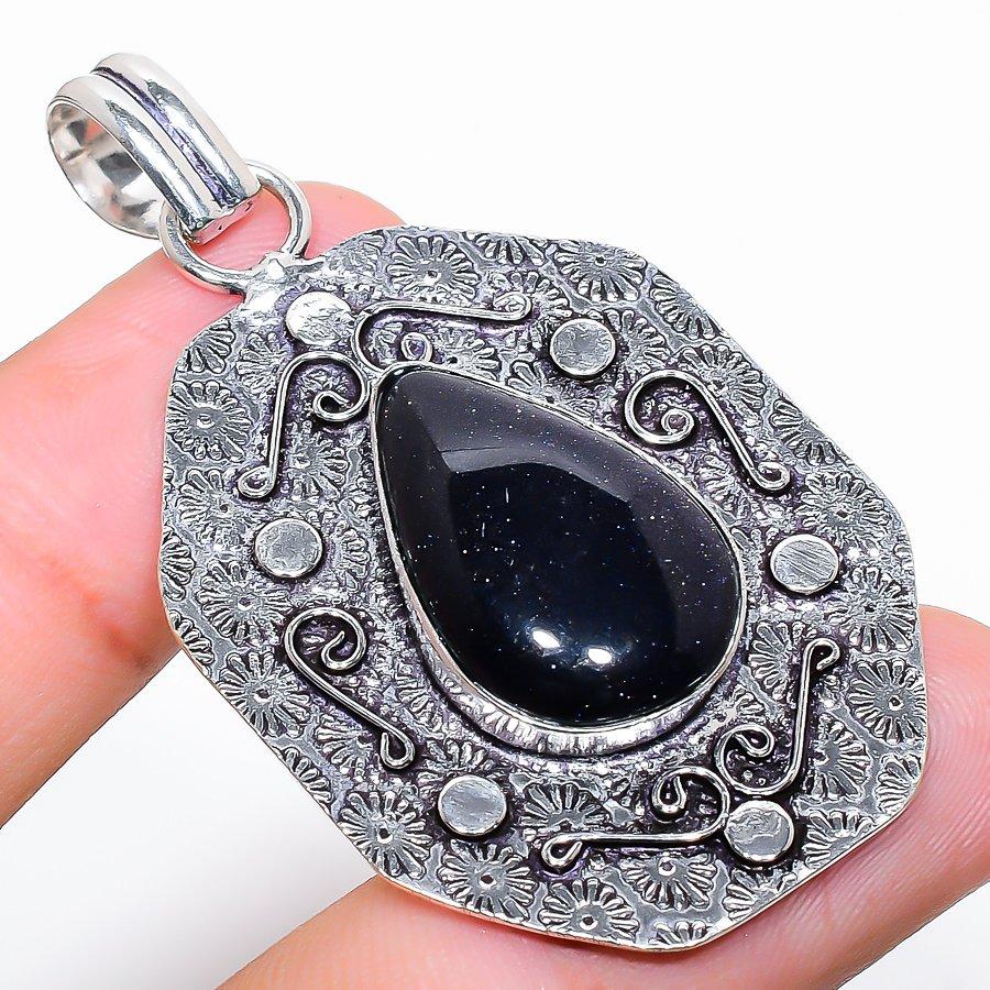 Purple Sunstone Gemstone Handmade 925 Sterling Silver Jewelry Pendant 2.25"