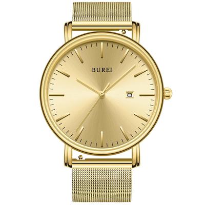 Armbanduhr, einfach, wasserdicht, analog, beliebte Uhrenmarke, stilvoll, Milanese-Gürtel, goldene Uhr [BUREI] Herren