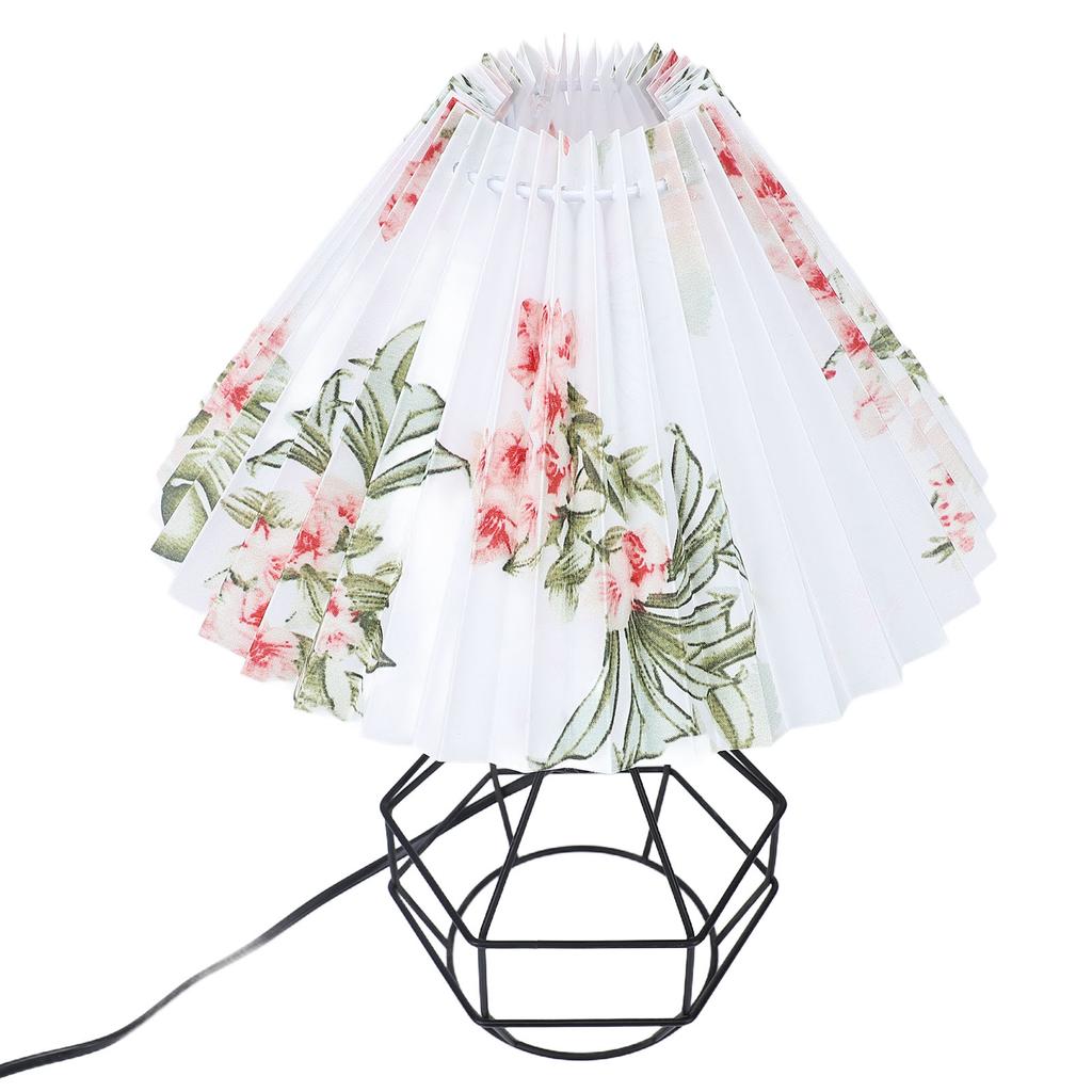 Pleated Lampshade Table Lamp Vintage Jute Rope Iron Geometric Bedside Lamp for Bedroom Living Room Office