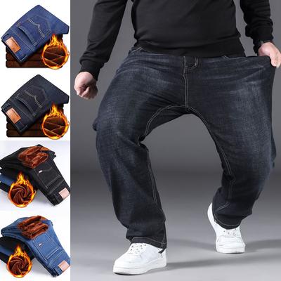 Winter Warm Fleece Men's Jeans Thick Stretch Denim Jean Straight Trousers Cotton Pants for Men