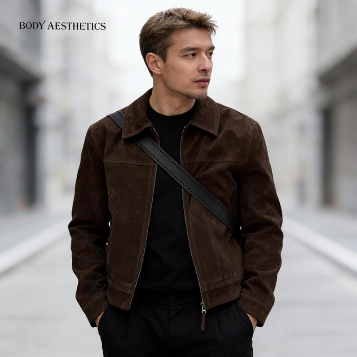 Men`s Vintage Faux Suede Jacket, Korean