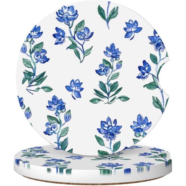 2pcs Car Cup Holder Coaster Car Coaster Navy Blue Vintage Floral Absorbent Car Coaster Absorbent Drink Coaster for Car Decor Auto Accessories One Size