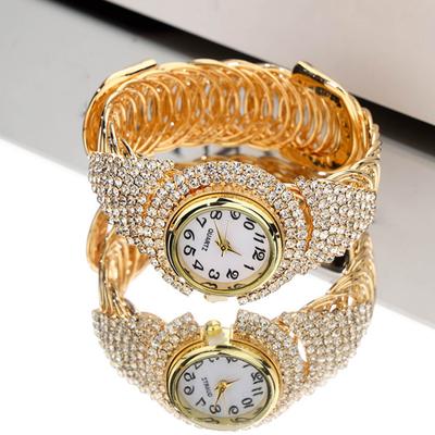 Women Quartz Watch Round Dial Analog Watch with Alloy Strap Ladies Rhinestone Wristwatch for Casual Wear Parties Offices Dates