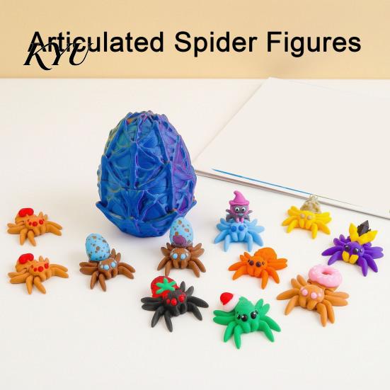 Mysterious Nighttime Play Toys Halloween Spider Figurine, 3D Printed Articulated Joint with Glow Trick or Treat Goody Bag Stuffers in Dark Eggs,