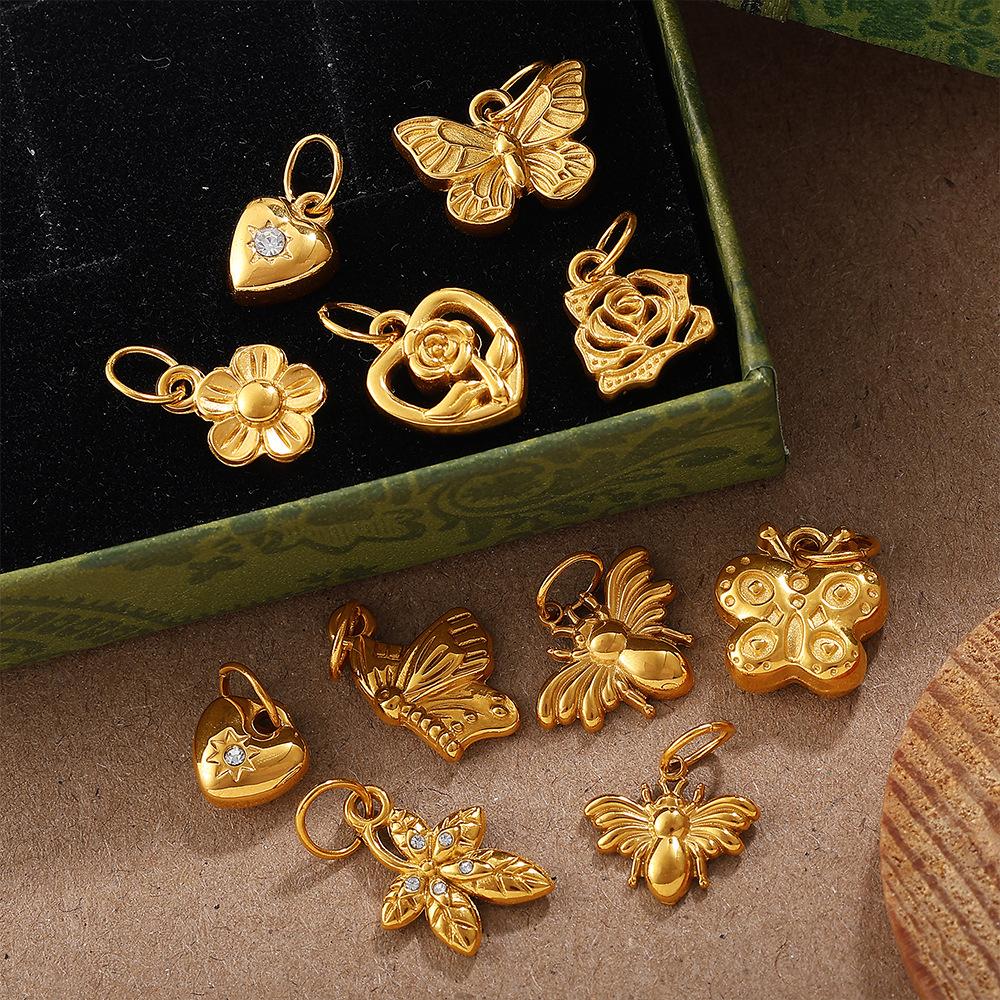 European and American creative gold mini DIY butterfly love pendant collection stainless steel plated 18K gold compact accessories