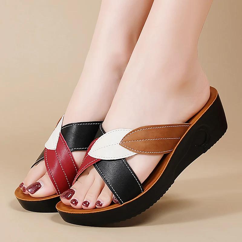 Fashion Summer Women Wedge Sandals 2024 New Fashion Fish Mouth Non-slip Leather Casual Shoe Ladies Retro Platform Sandalias De Mujer