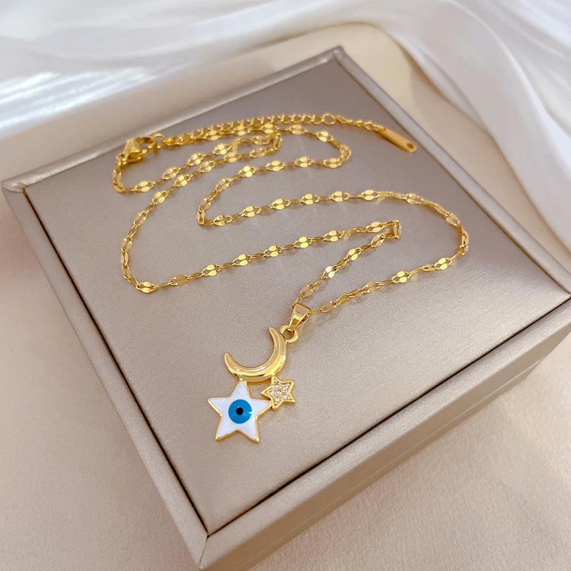 Star Moon Eyes Luxus Bankett Hochzeitskette Damen Vielseitige Schlüsselbeinkette Titanstahl