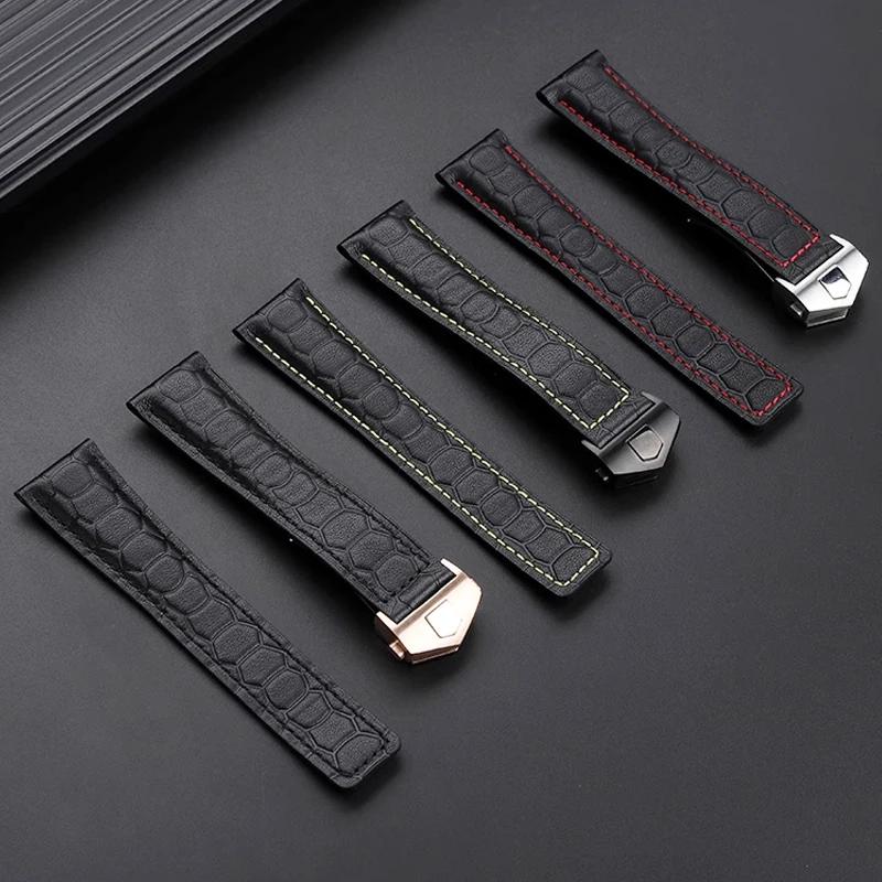 22mm Cowhide strap For Heuer F1 Racing WatchBand Aquaracer 300 Folding Buckle Carrera Watch Belt TAG Heuer men Watch Strap Brace