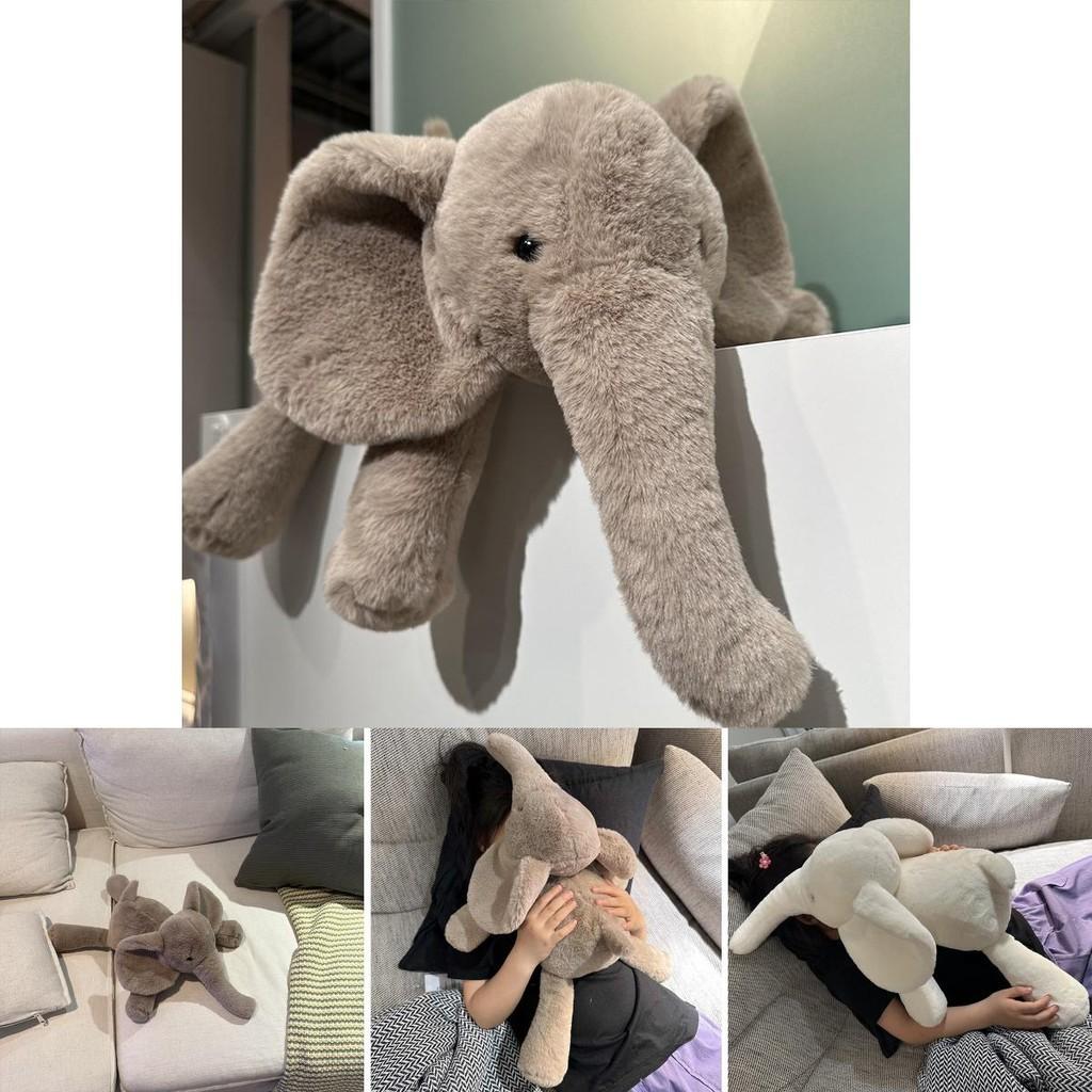 Ins Soft And Realistic Grey And White Elephant Plush Toy For Babies And Kids