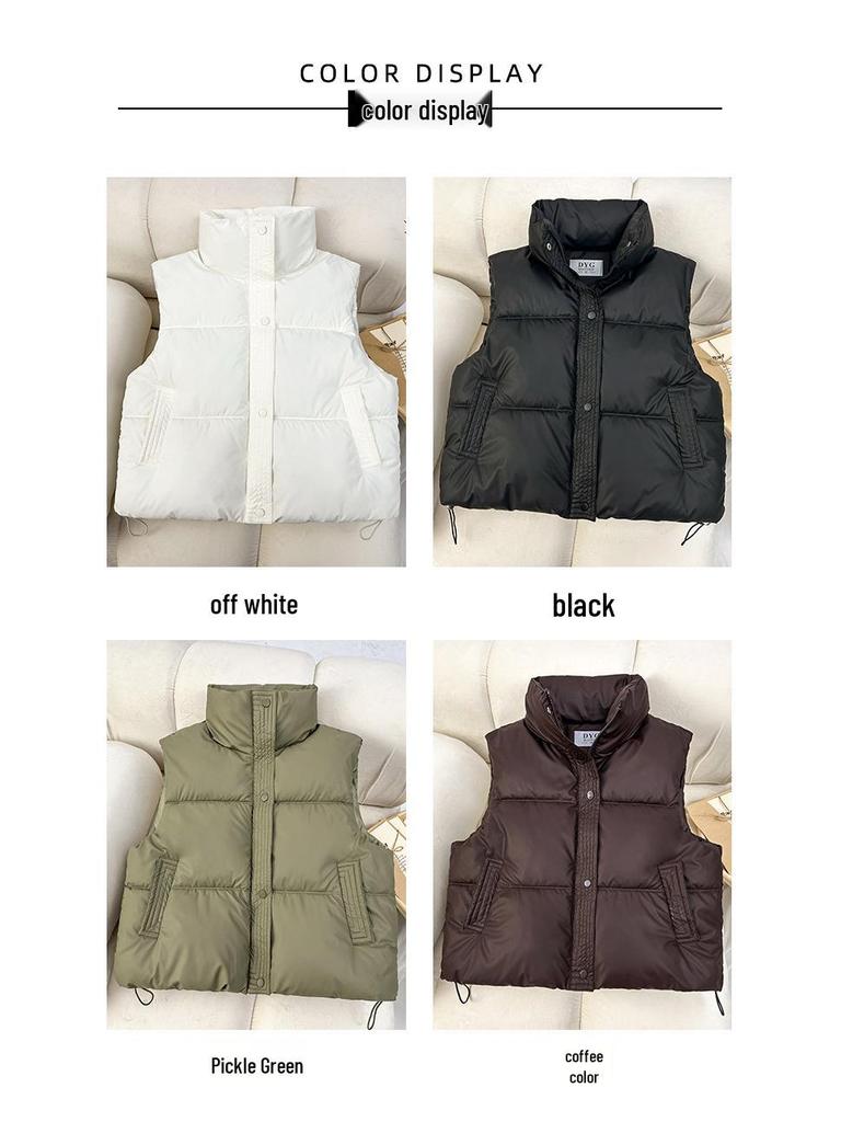 2024 Trendy Loose Stand-Up Collar Cotton Vest: Sleeveless Autumn/Winter Outerwear