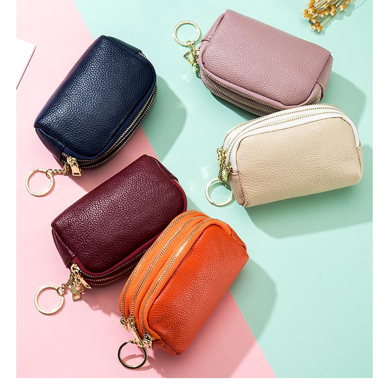 Cute Mini Genuine Leather Cowhide Coin Purse & Keychain Wallet for Ladies