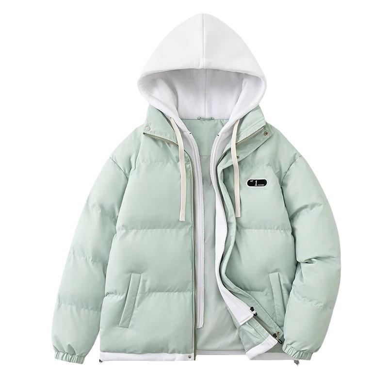 American fake two-piece hooded cotton-padded jacket for men's winter new trendy brand thickened cold-proof down cotton-padded jacket