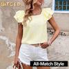 Women's Fashion Casual Square Collar Short Sleeve Blouses & Shirts