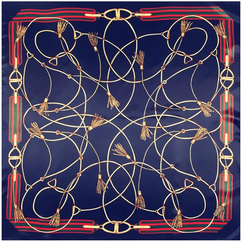 90*90cm Noble Temperament Tassel And Chain Printed Small Scarf Luxury Foulard Hijabs For Women