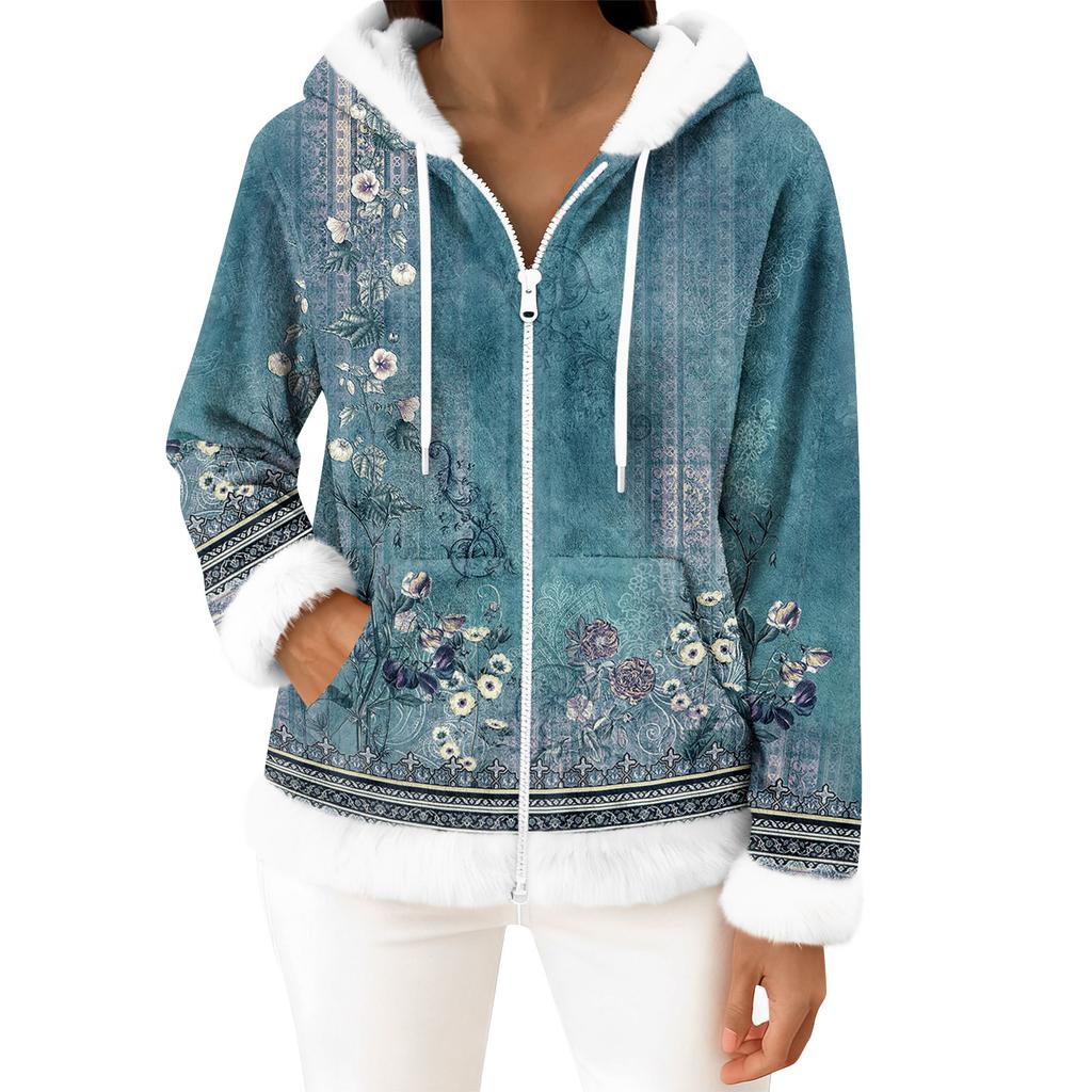 Damers vardagliga mode långärmad fleecekofta med dragkedja och huva