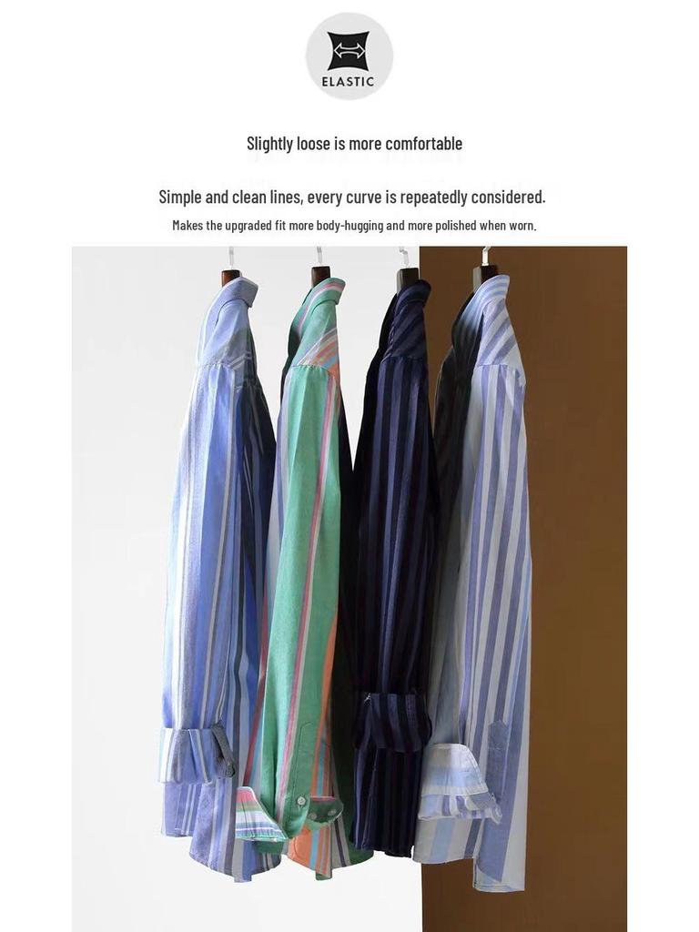 Męska koszula bawełniana w paski z długim rękawem - Casualowa moda tkanina Oxford