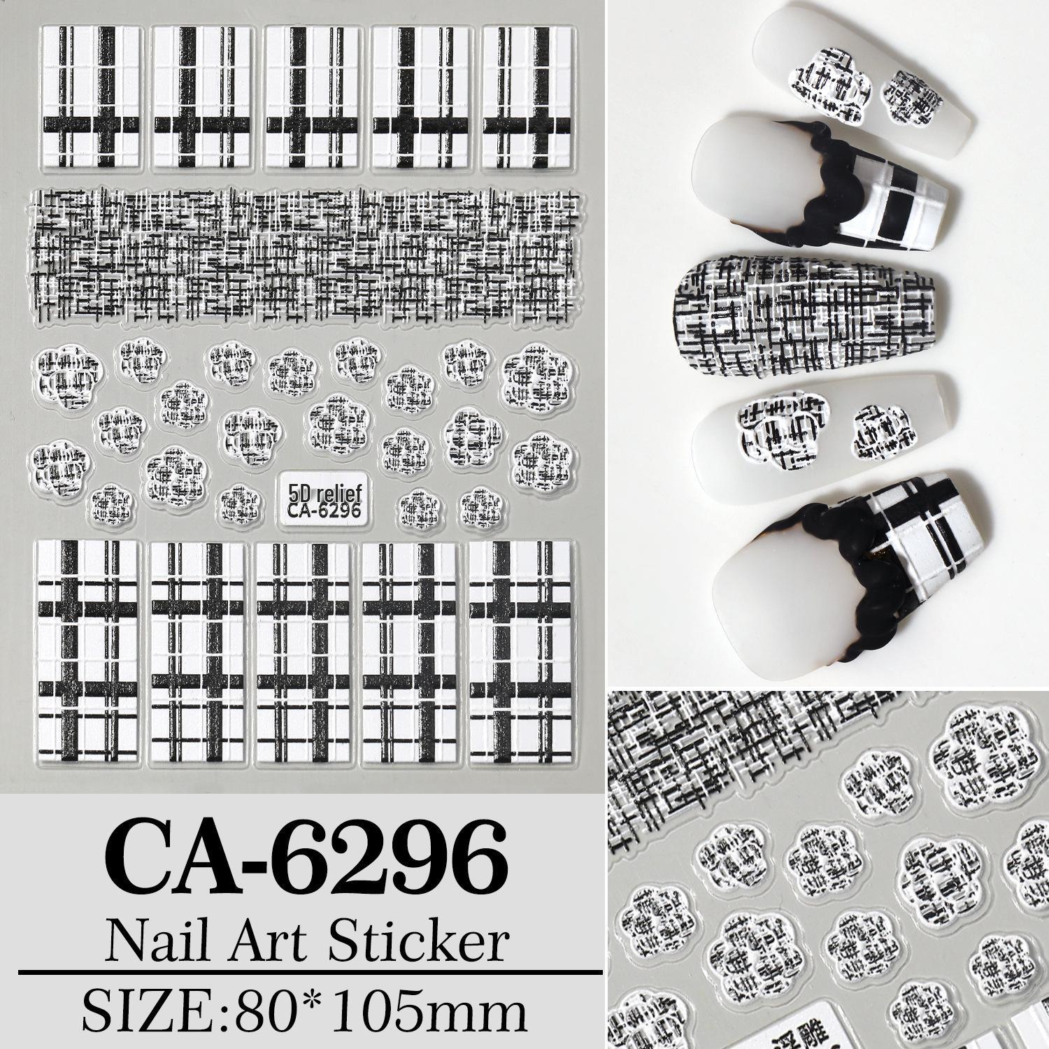 3D черно-белые клетчатые кружевные наклейки для дизайна ногтей - DIY рельефное украшение