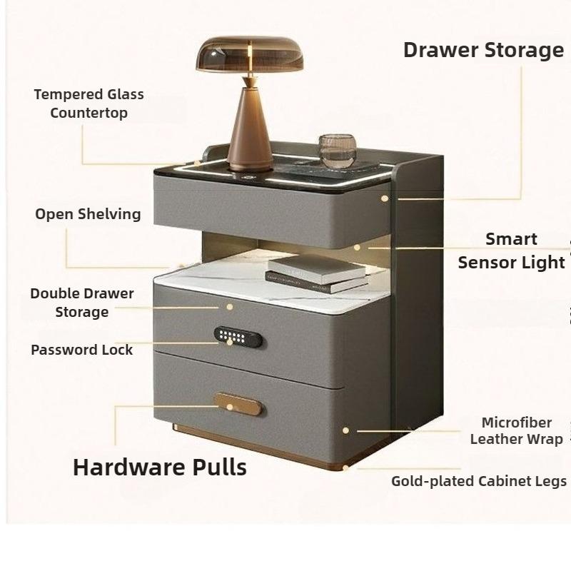 Smart Bedside Tables Luxury Night Table Aesthetic Wireless Charging Nightstand Modern Multifunctional LED Light Nightstands