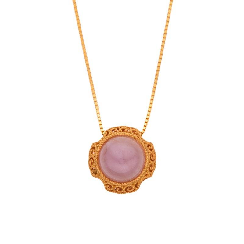 S925 Sterling Silver Ancient Gold Necklace Inlaid With Natural Purple Lithium Sunflower High-End Atmospheric Light Luxury Temperament Pendant
