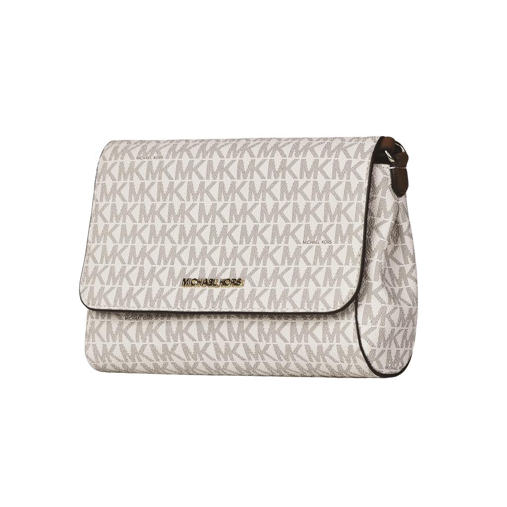 Michael Kors Logo Print Magnetic Closure Leather Trim Crossbody Bag Medium Women crossbody bag White 35H8GTTC6B-VANILLA