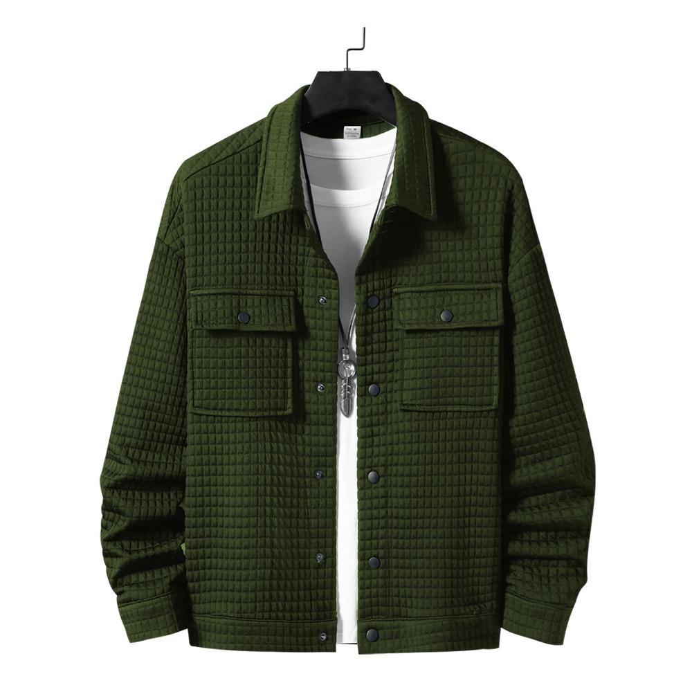 New Men's Casual Jacquard Small Checkered Loose Coat Shirt Suitable for Spring and Autumn with A Fashionable Style.