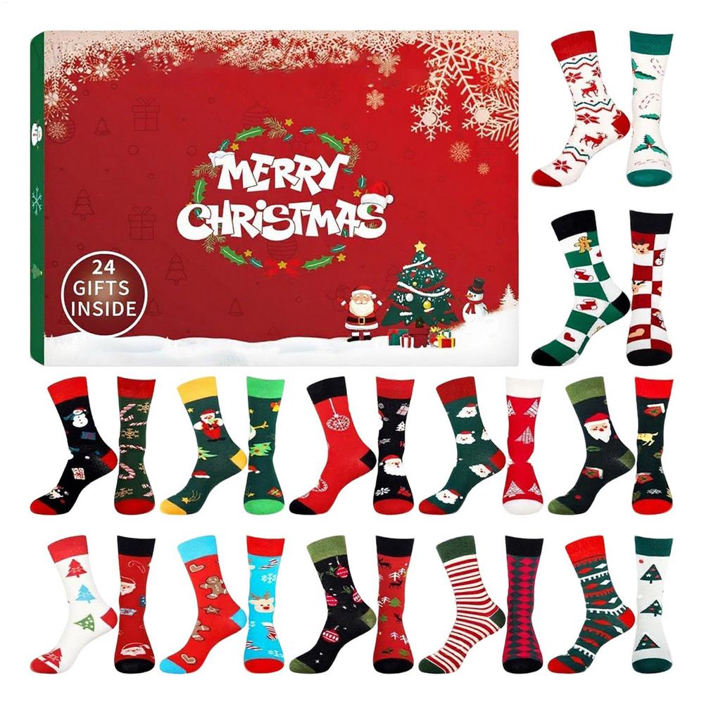 

Christmas Stocking Advent Calendars 24 Days Countdown Advent Box Socks Christmas Funny Socks For Girls Women Mother Gifts L красный
