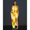 C6921 European & American Style Women's Printed Backless Lace-up Long Dress