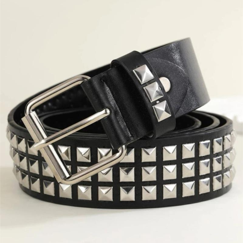 Square Bead Rivet Metal Belt Pyramid Unisex Belt Punk Style Hardware Belt Men