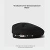 Korean Style Metal Buckle Beret for Women - Retro British-Inspired Painter's Hat