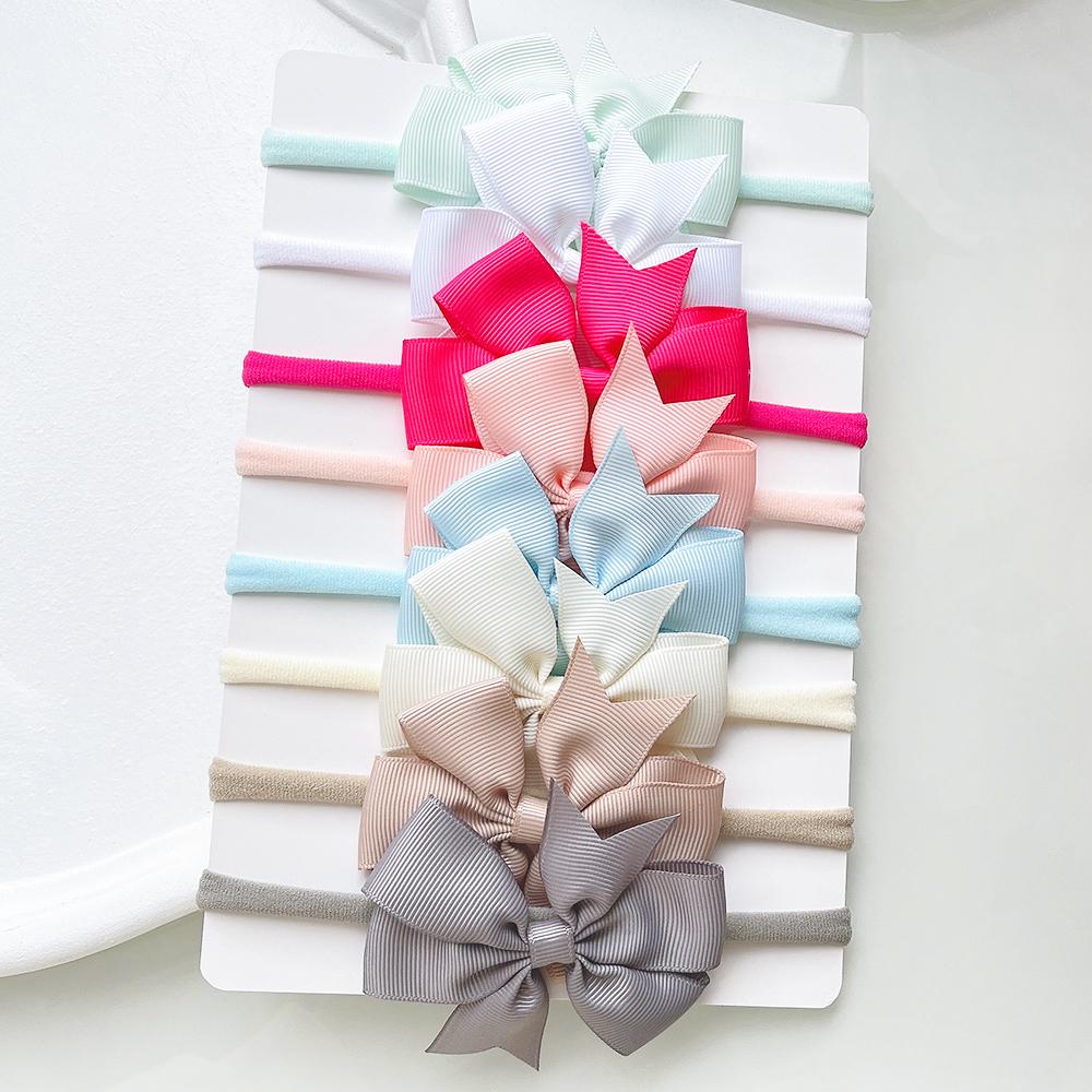 

8 шт./набор однотонных нейлоновых бантов с шестью ушками, повязка на голову для малыша, бантик, эластичная резинка для волос, головной убор ручной работы, аксессуары для волос для девочек