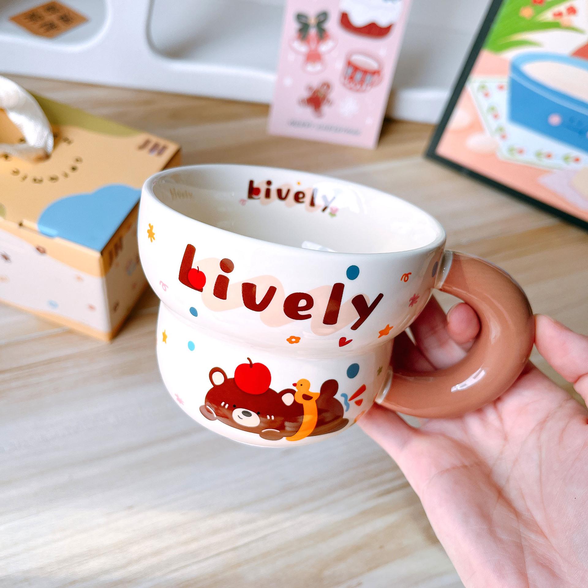 Premium Cute Cartoon Milk Cup Couple Home Breakfast Coffee Cup Breakfast Mug Mug Ceramic Cup Souvenir Strong Strong 300ml