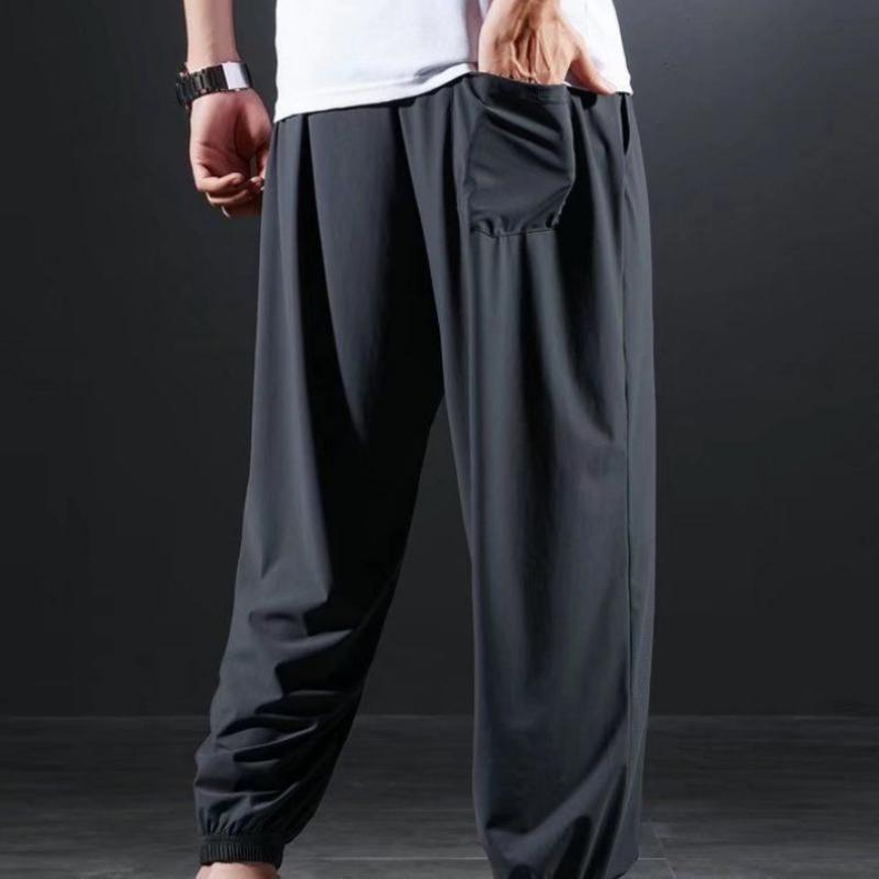 Summer Oversized Sports Pants for Men Ice Silk Long Pants with Added Fat and Oversized Slim Quick Drying Casual Pants for Men