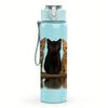 1PC Three Cats Wooden Platform Portrait 750ml Color Plastic Sports Water Bottle Leakproof Flip Straw Lid Suitable for Sports Office Home Use