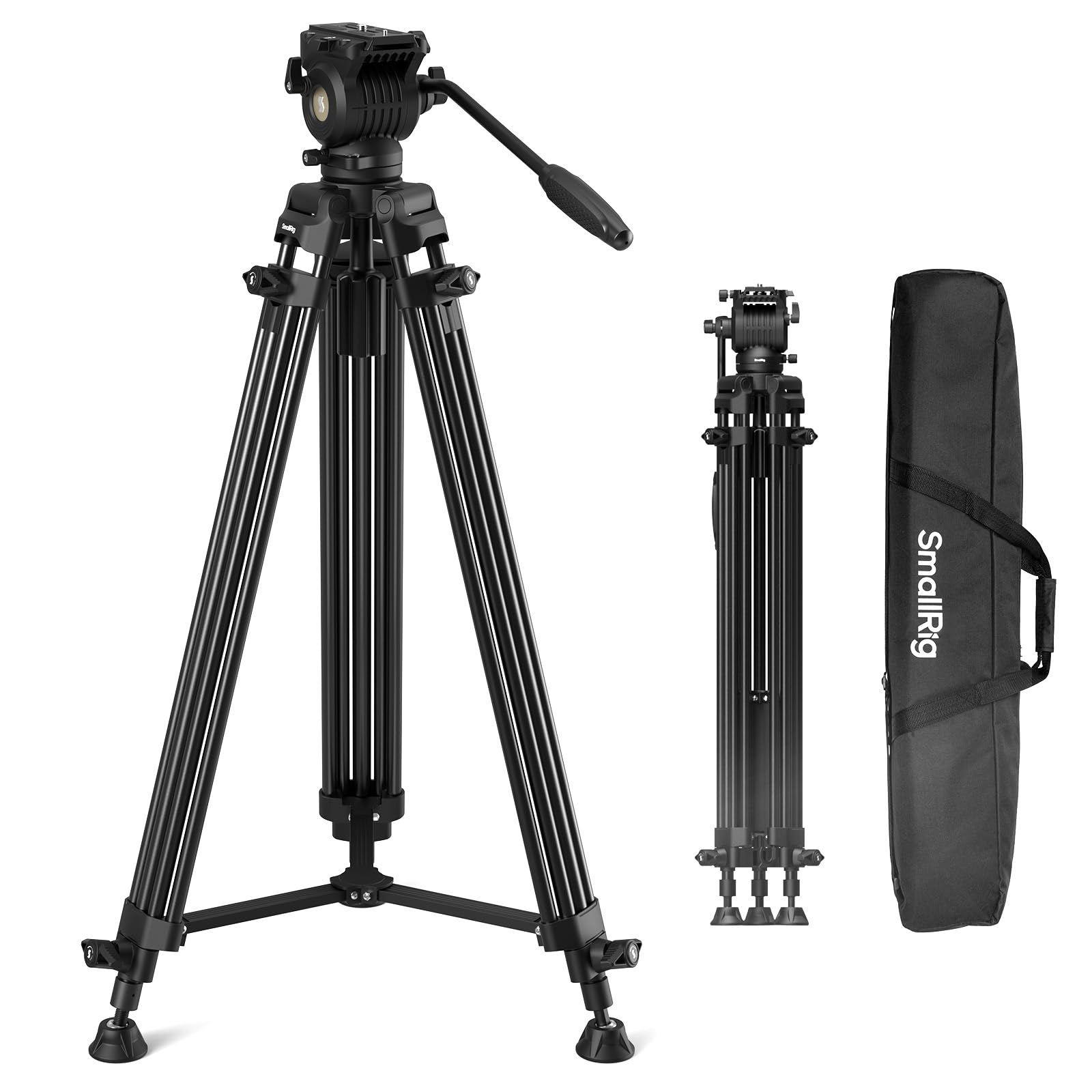 SmallRig Aluminum Alloy Video 8kg Max to Tilt Fluid Compact Travel 88cm Folded 5440 AD-14 Heavy-Duty Tripod, 186cm, Load, +85° -78° Range, Head,